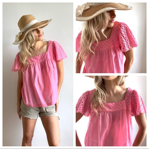 Michael Kors Tops - Michael Kors Eyelet Ruffle Sleeve Pink Top Blouse